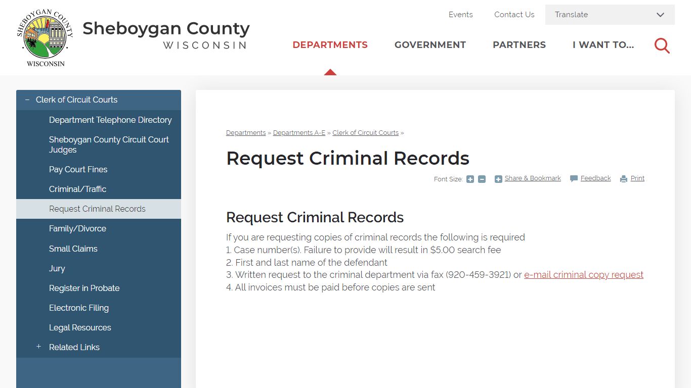 Request Criminal Records | Sheboygan County